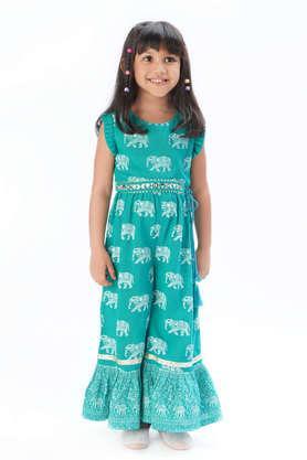 trunk tales girl's green jumper with flared bottom - green
