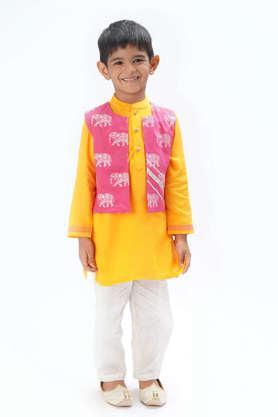 trunk tales boy's kurta jacket and pant set - yellow