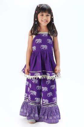 trunk tales girl's kurta with sharara set - purple