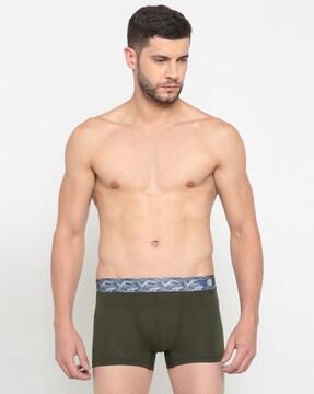 trunks with camouflage print waistband