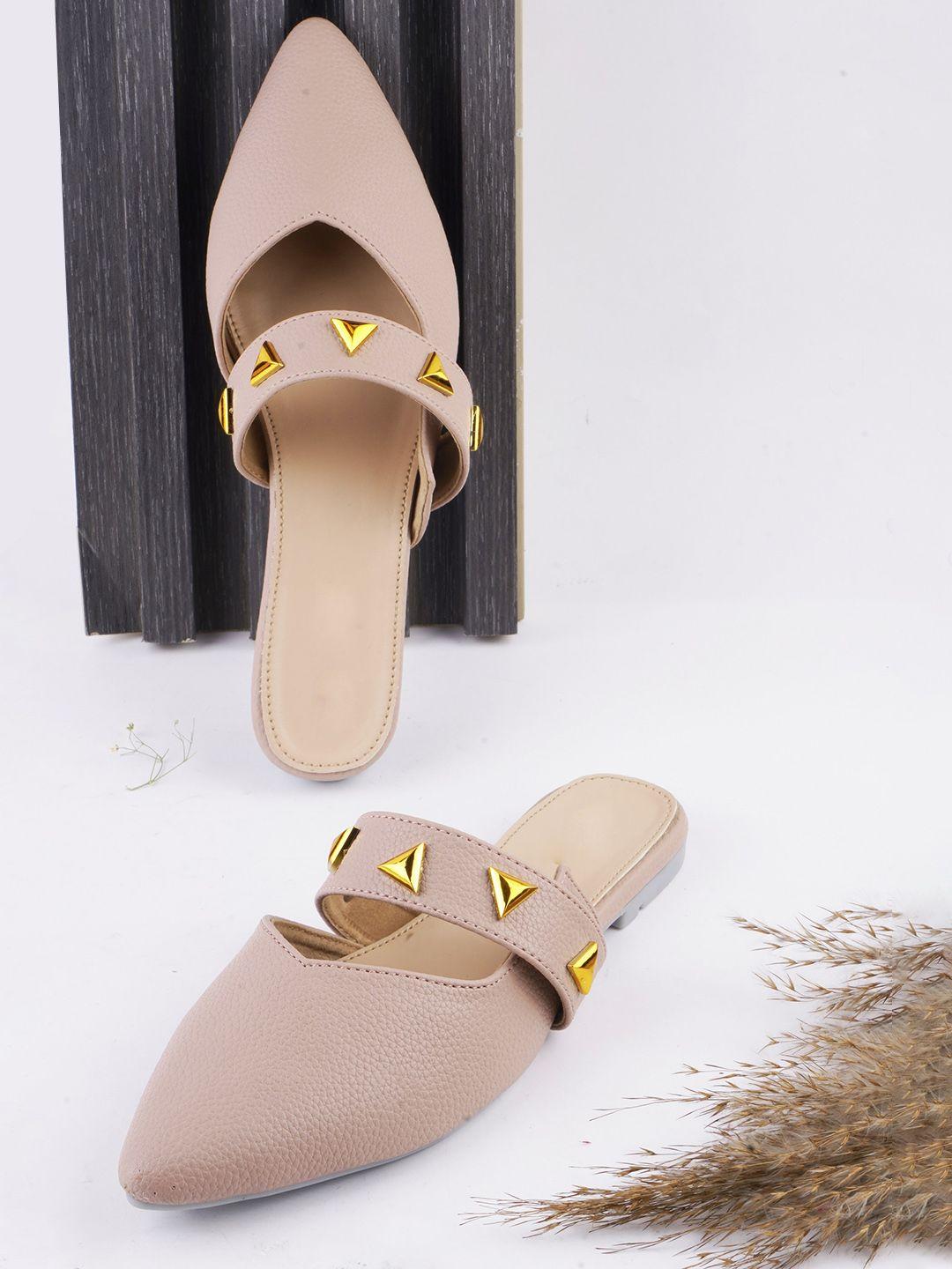try me textured embellished pointed toe mules