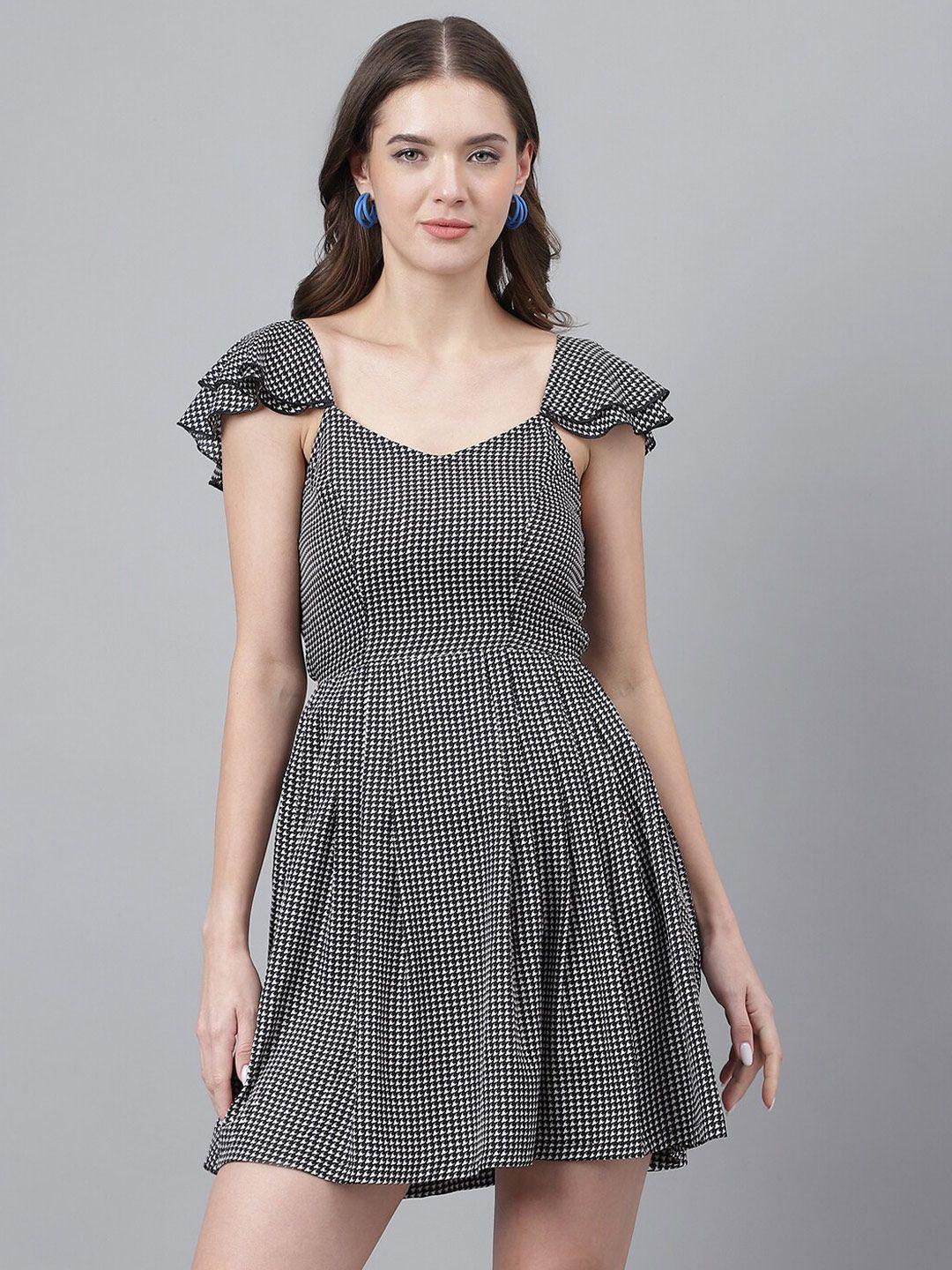 trymisfit geometric printed cotton fit & flare dress