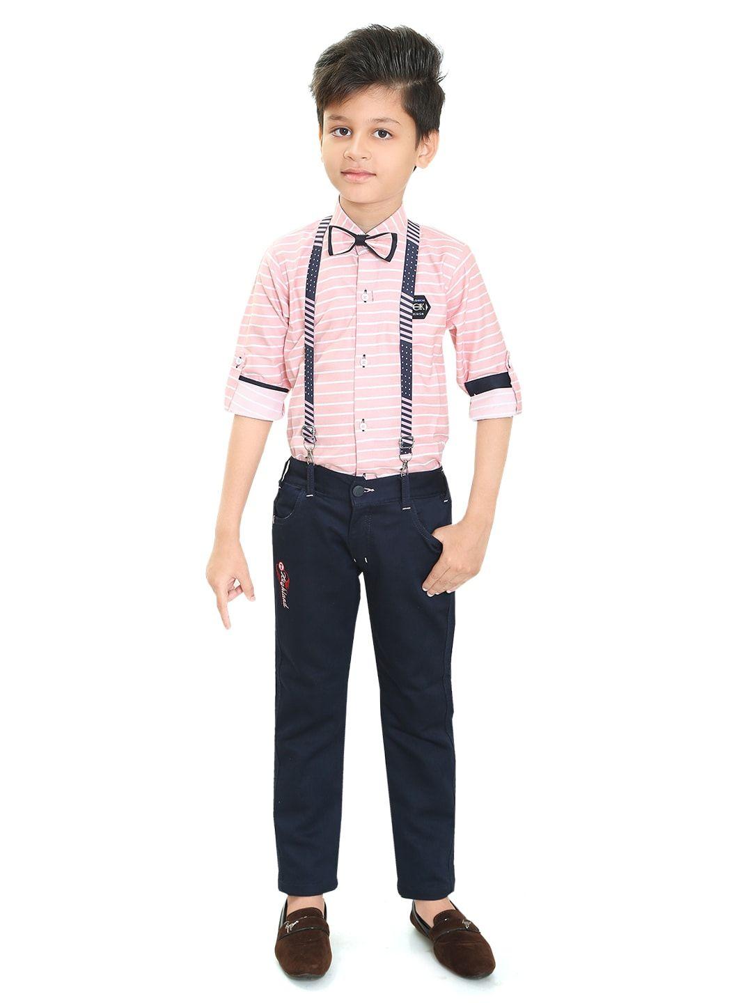 ts trends boys pink & black striped shirt with trousers & suspenders