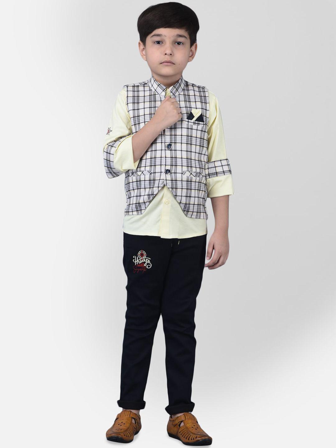ts trends boys yellow & black checked shirt with trousers & with waistcoat