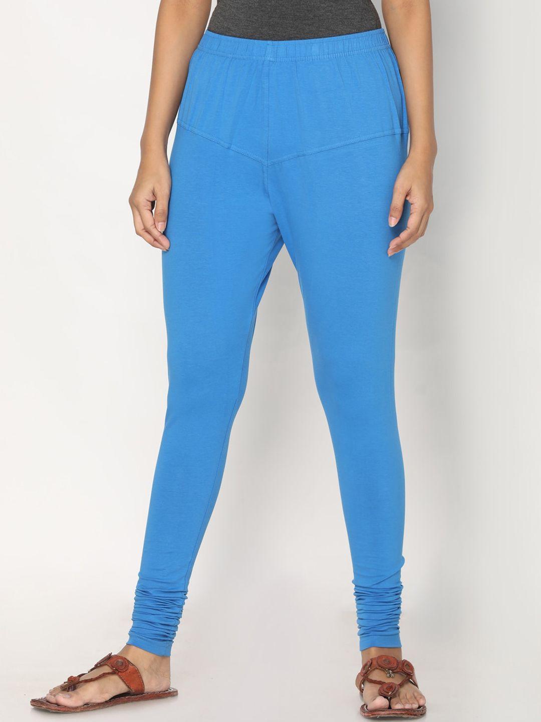 tsg bliss women blue solid churidar-length leggings