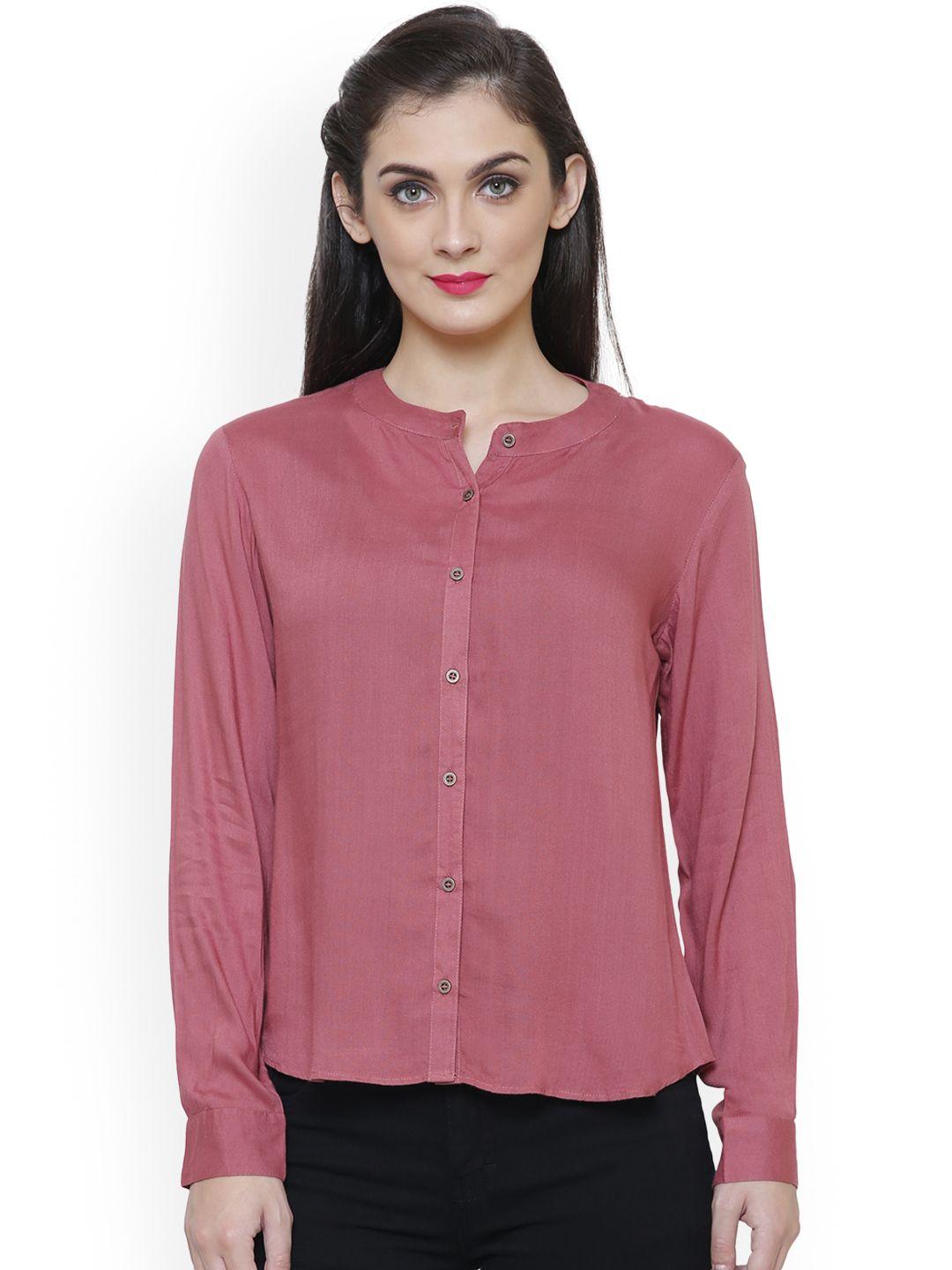 tshirtcompany women peach-coloured standard regular fit solid casual shirt
