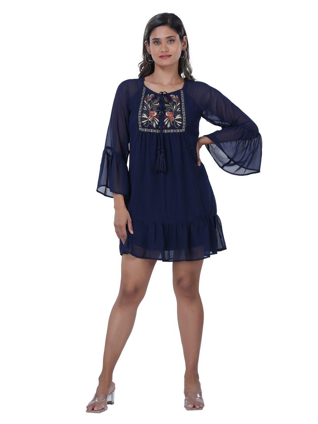 tsm embroidered bell sleeves georgette dress