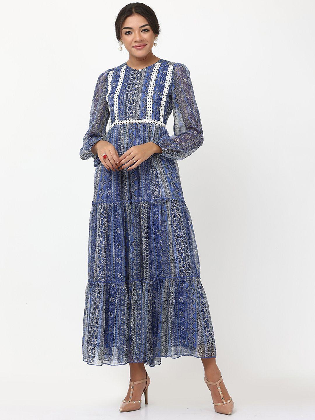 tsm ethnic motifs printed puff sleeve tiered maxi dress