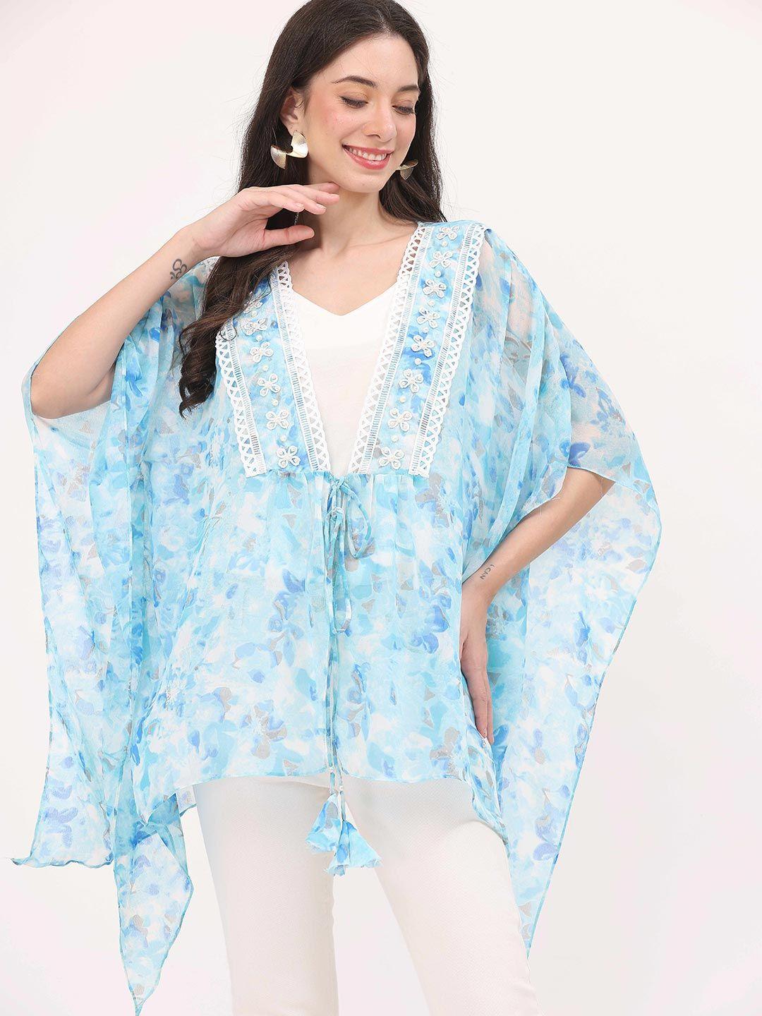 tsm floral printed kimono sleeves sheer georgette kaftan top