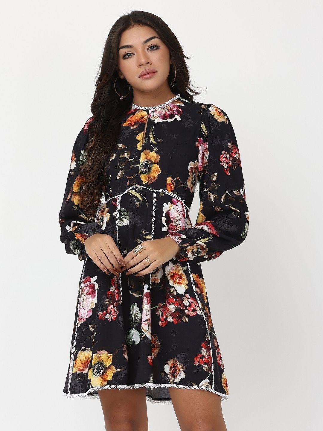 tsm floral printed puff sleeves a-line dress