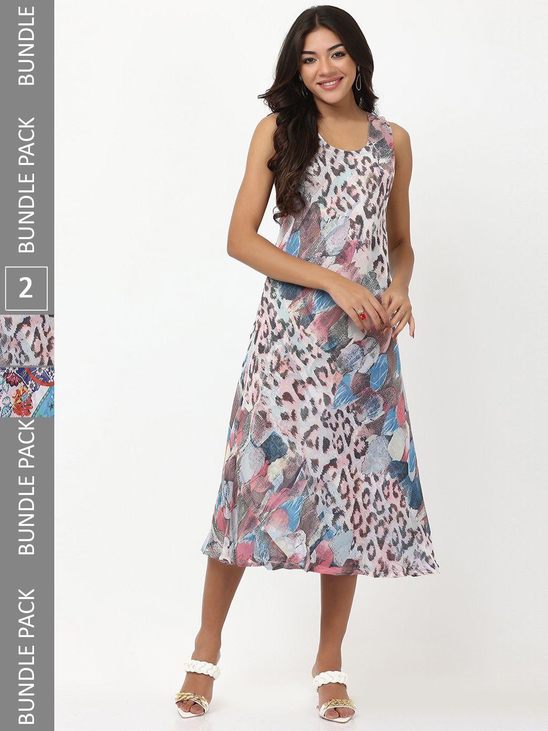 tsm pack of 2 floral printed sleeveless a-line dress