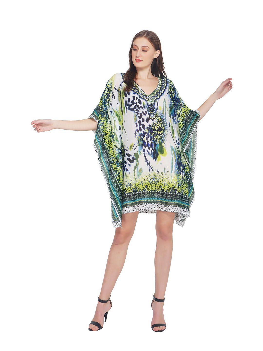 tsm white printed animal kimono sleeves kaftan dress