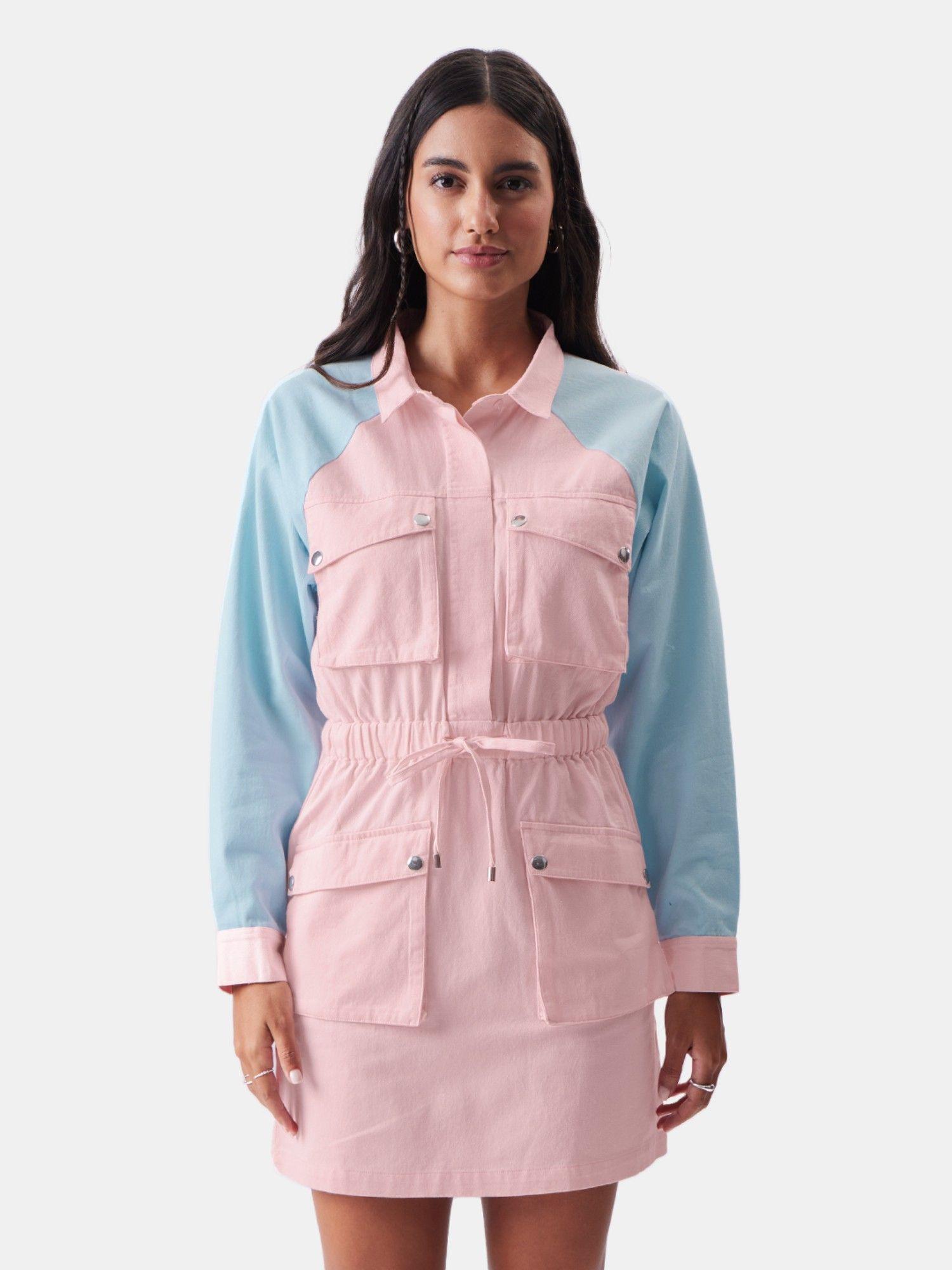 tss- pink & blue women shirt dresses