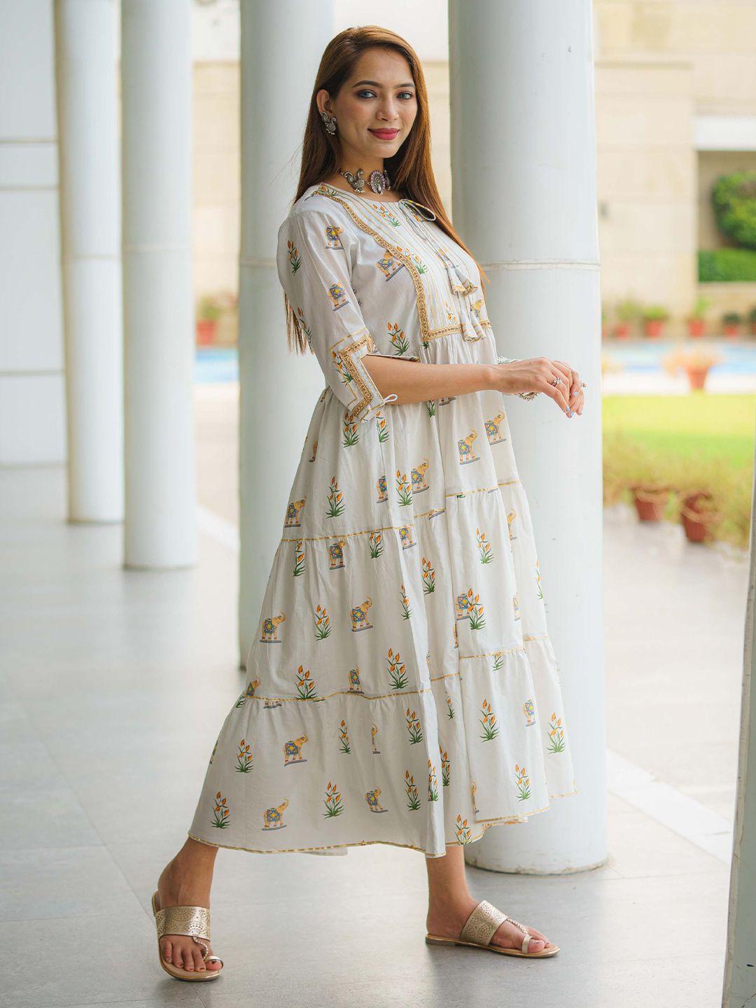 tsucchi traditions ethnic motifs printed tiered a-line ethnic dress