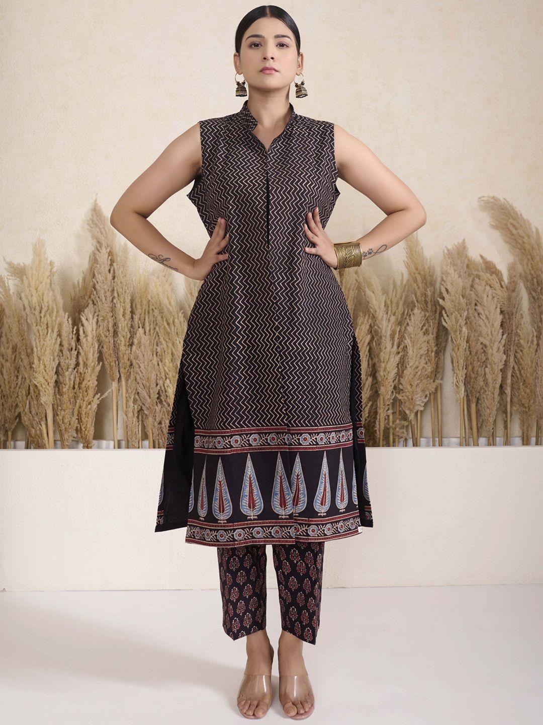 tsucchi traditions geometric printed pure cotton top shrug & trousers
