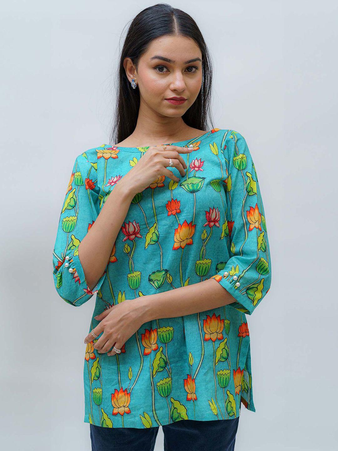 tsucchi traditions green boat neck pure cotton handloom kurti