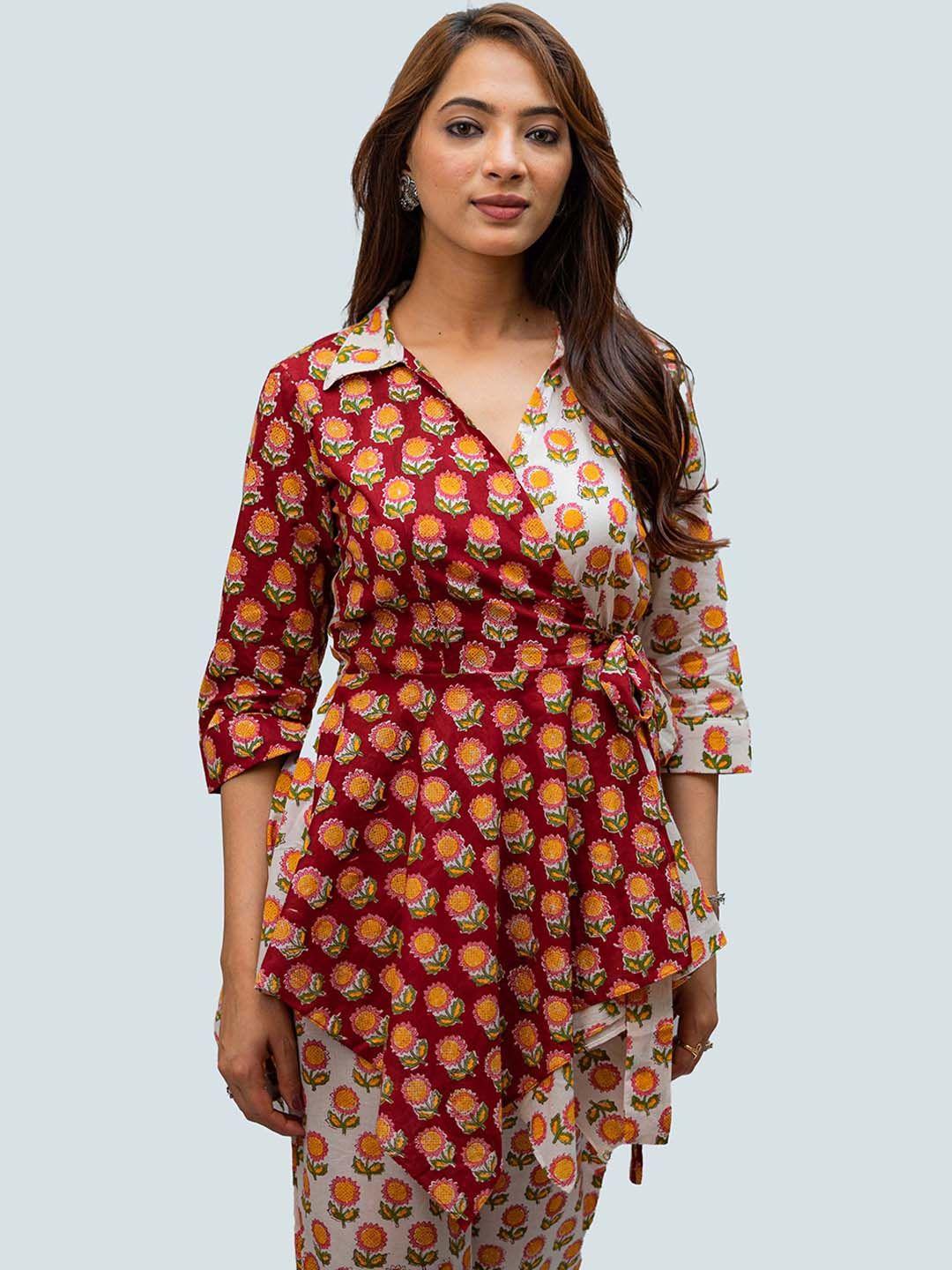 tsucchi traditions women printed pure cotton top & trouser co-ords