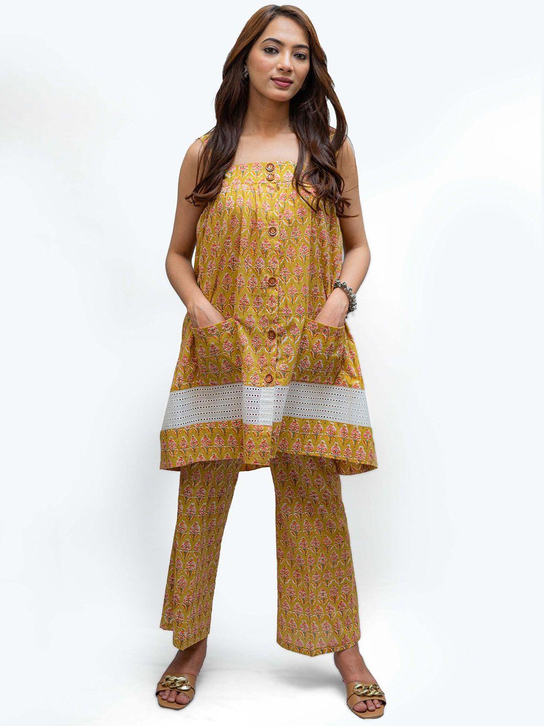 tsucchi traditions women printed pure cotton top & trouser co-ords