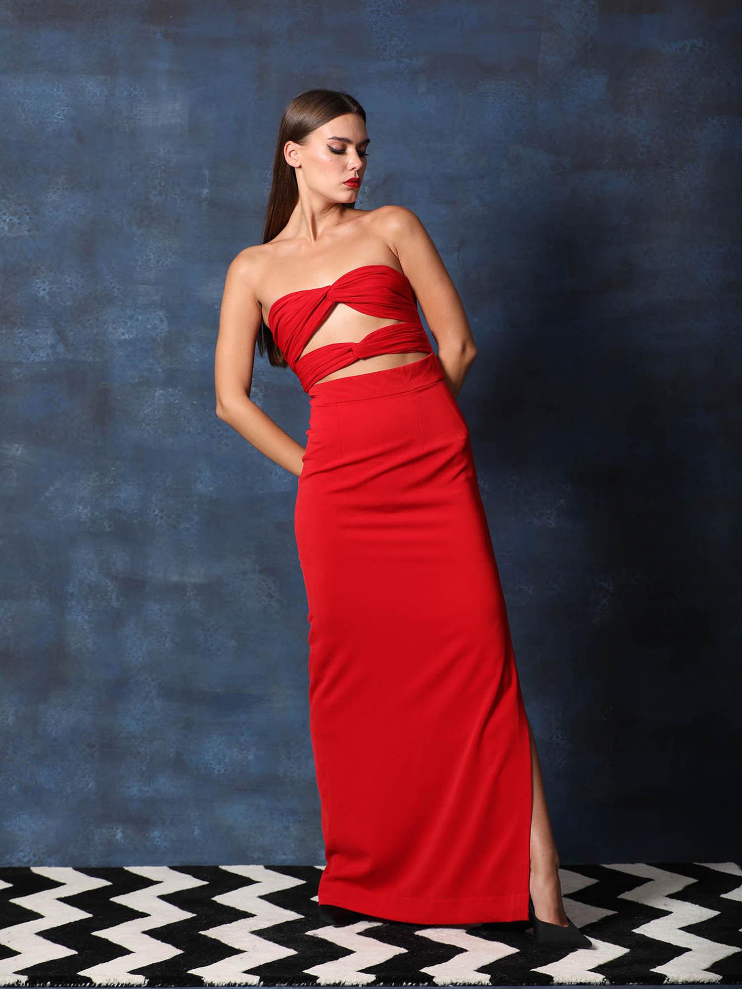 tube knot straight gown with side slit