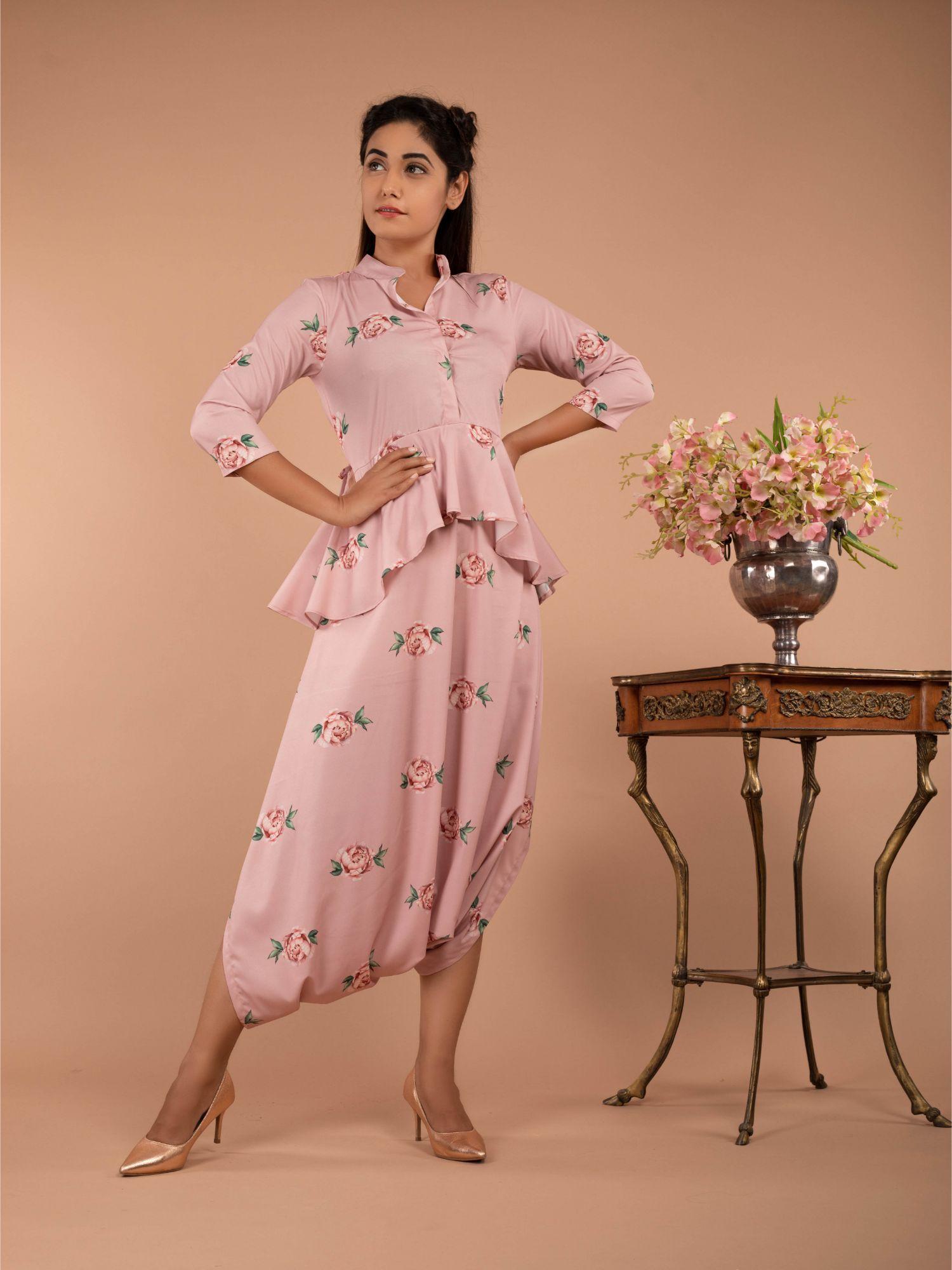 tuberose pink peplum dhoti jumpsuit