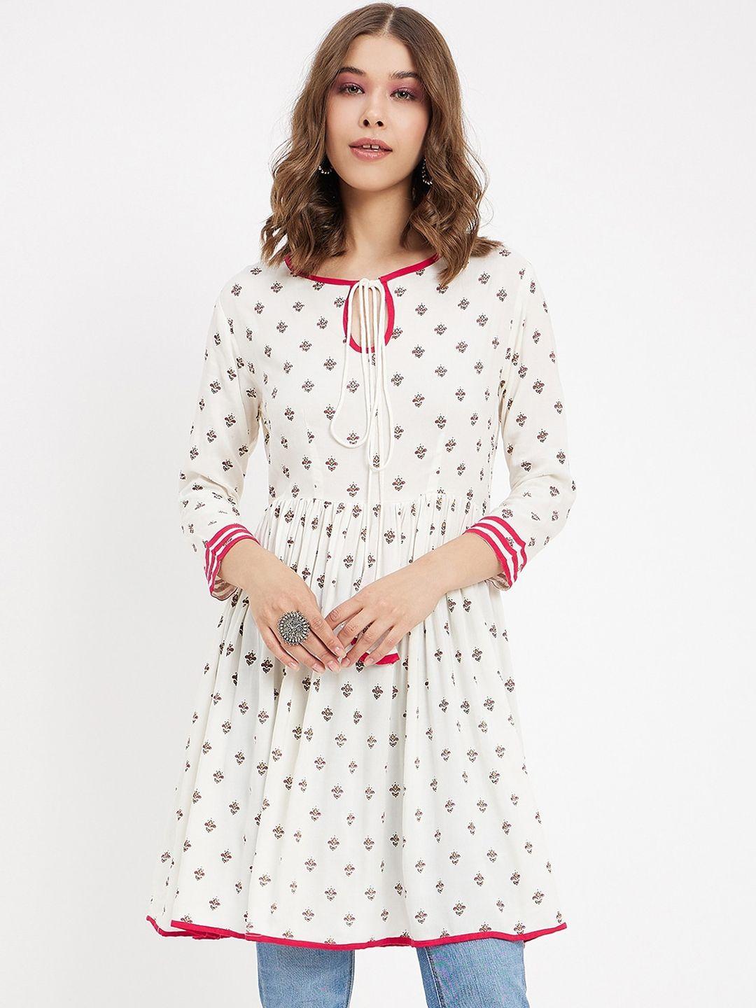 tulip 21 ethnic motifs printed tie-up neck a-line kurta