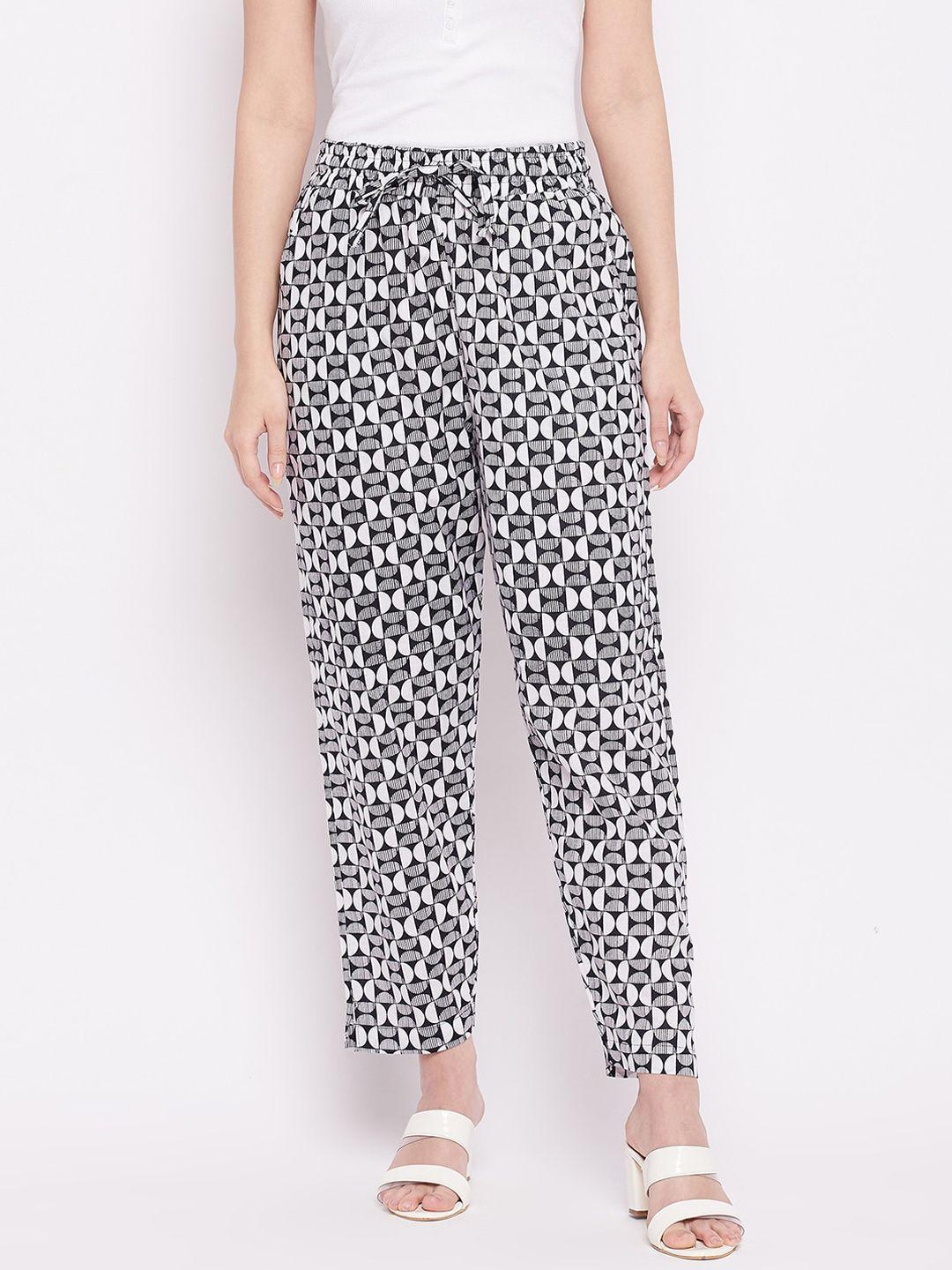 tulip 21 women black printed relaxed straight leg straight fit easy wash cotton trousers