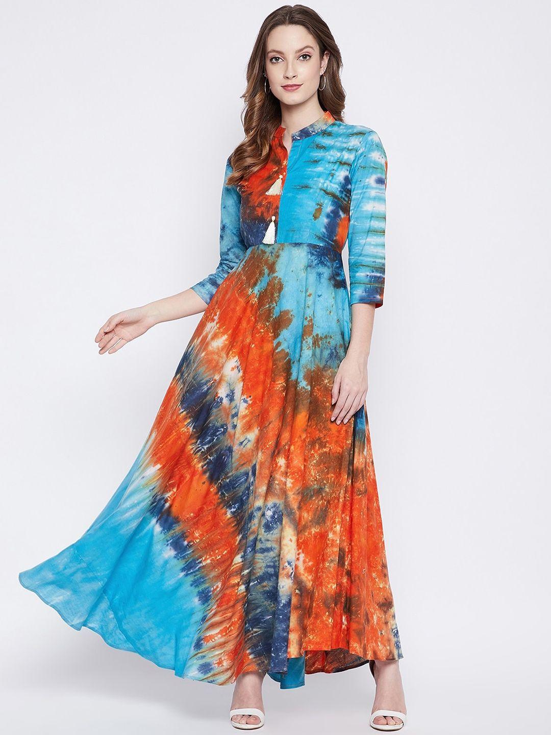 tulip 21 women blue and orange tie & dye anarkali kurta