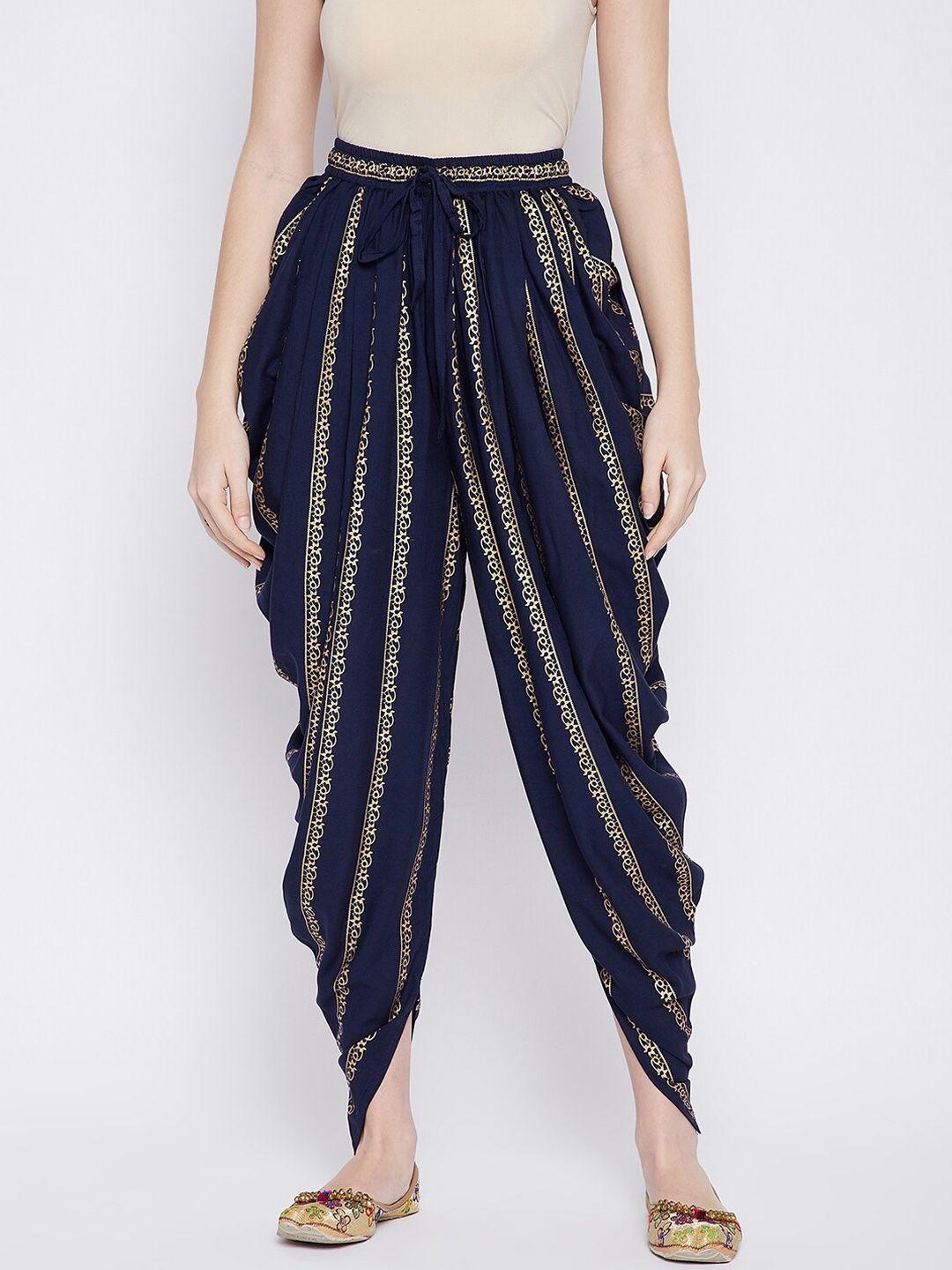 tulip 21 women navy blue & gold-striped dhoti pants