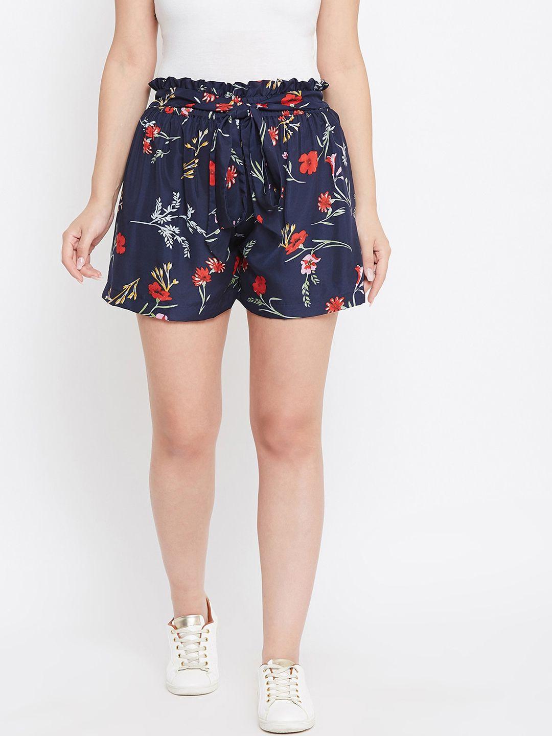 tulip 21 women navy blue & red printed loose fit regular shorts