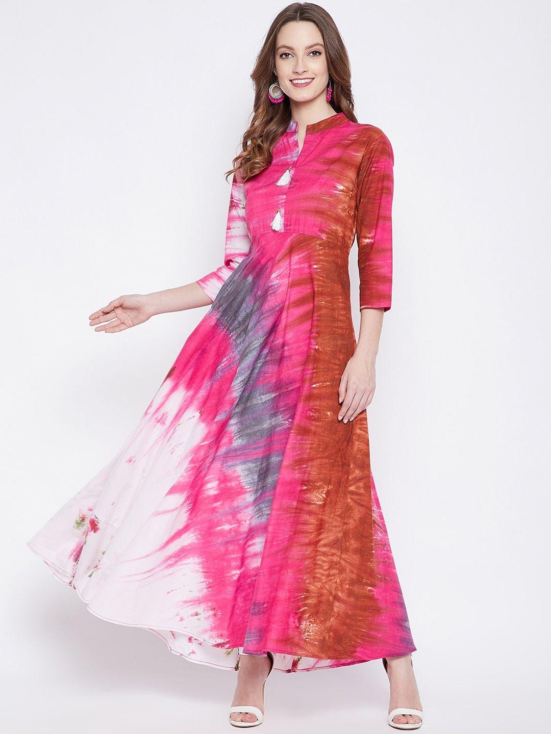 tulip 21 women pink & orange printed anarkali kurta