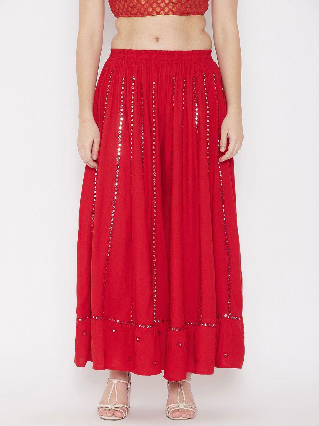 tulip 21 women red embroidered flared ethnic palazzos
