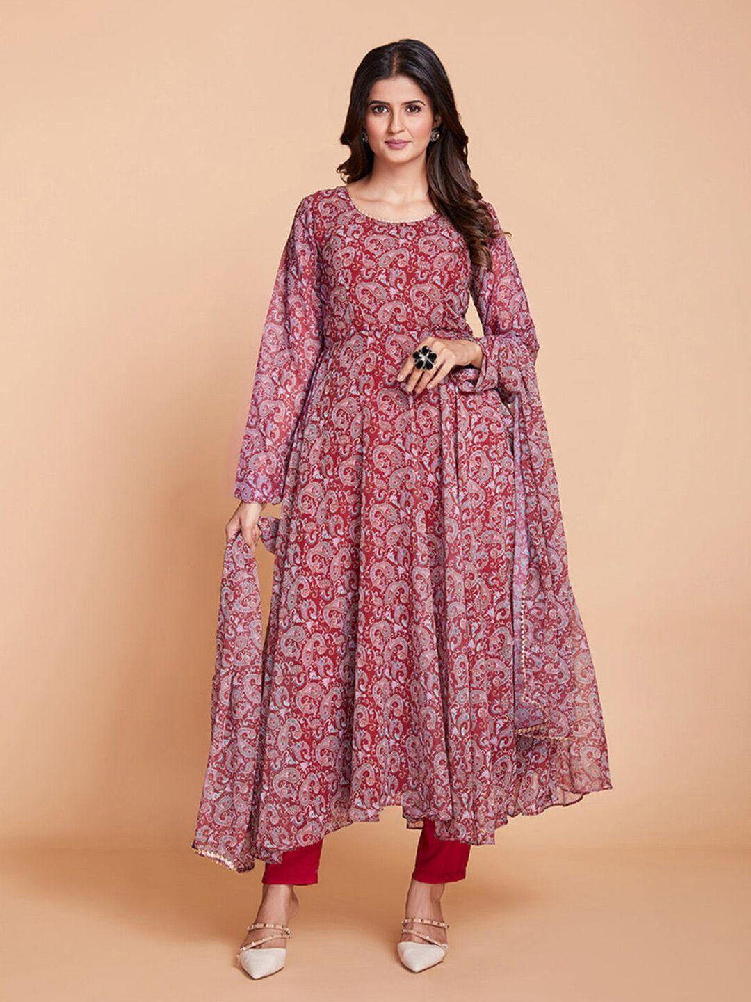 tulip eden women maroon ethnic motifs printed georgette kurta