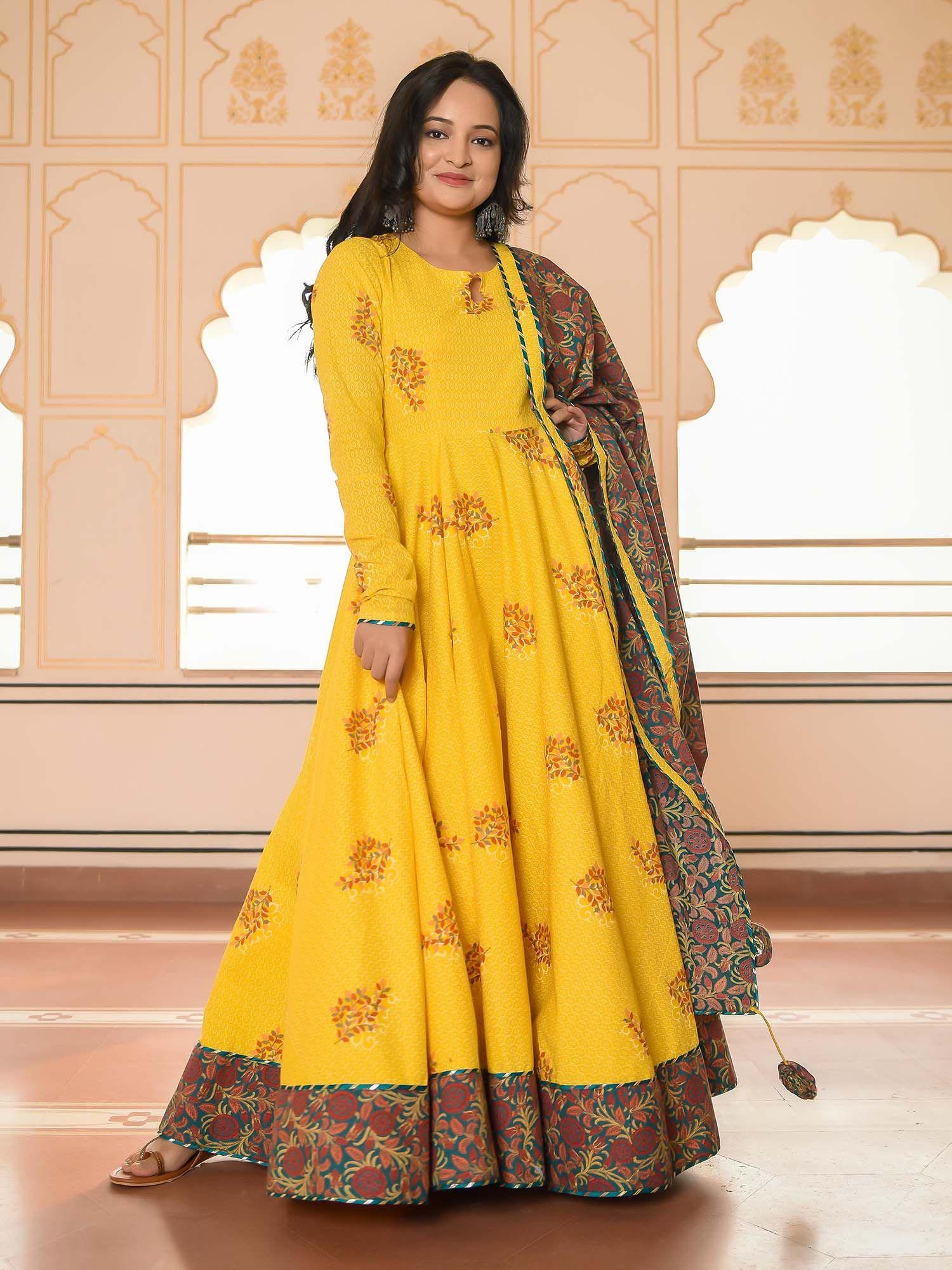 tulip yellow anarkali maxi dress (set of 2)