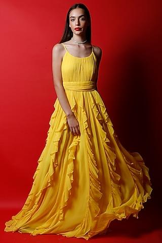 tulip yellow ruched gown