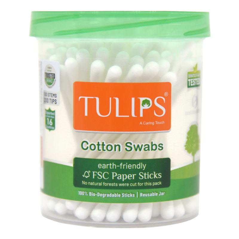 tulips eco-friendly cotton buds/ swabs with bio-degradable fsc paper stick