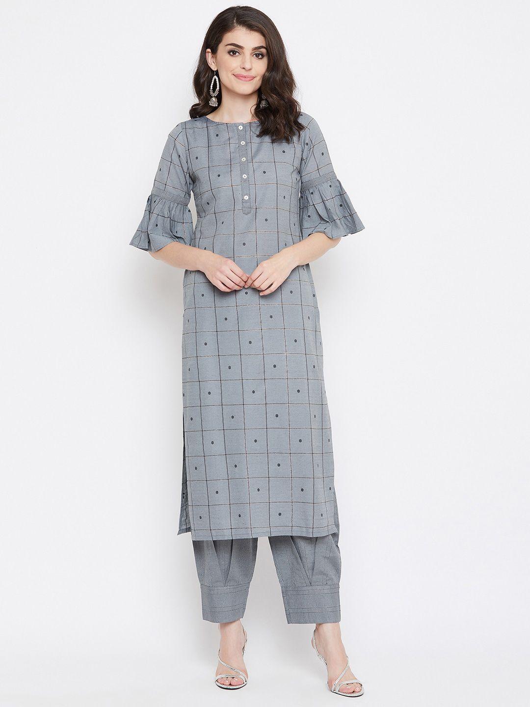 tulsattva women grey printed kurta with trousers