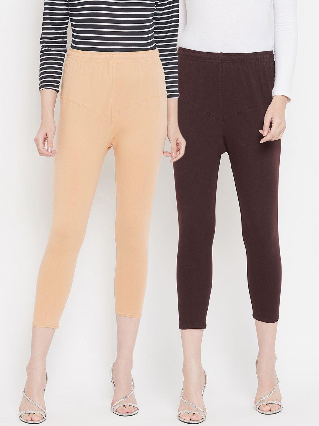 tulsattva women pack of 2 solid three-fourth length leggings