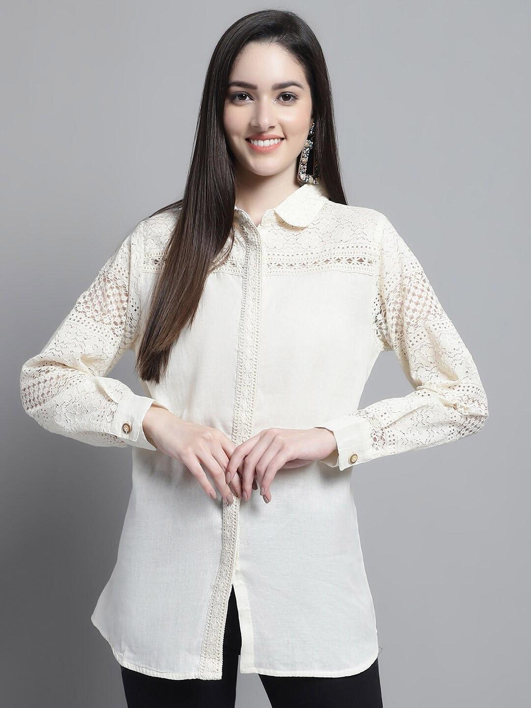 tulsattva edgy floral self design laced casual shirt
