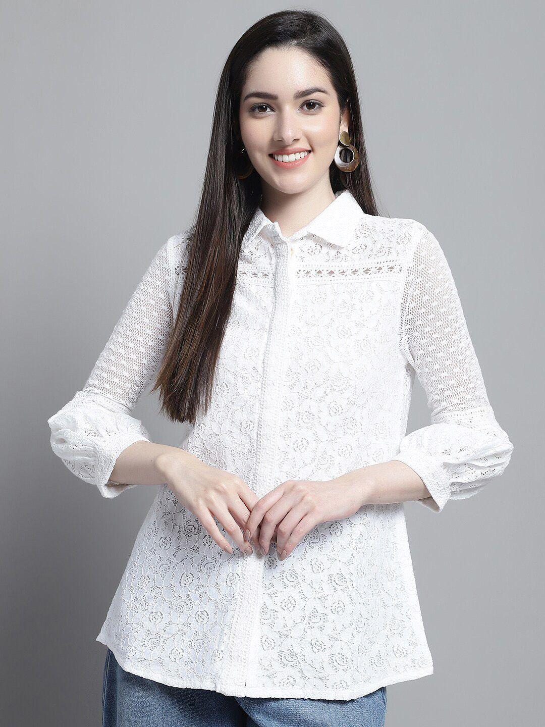 tulsattva edgy floral self design laced casual shirt