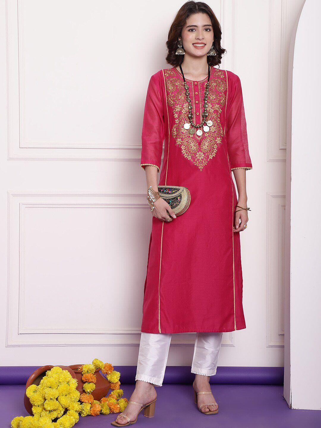 tulsattva ethnic motifs yoke design chanderi silk kurta