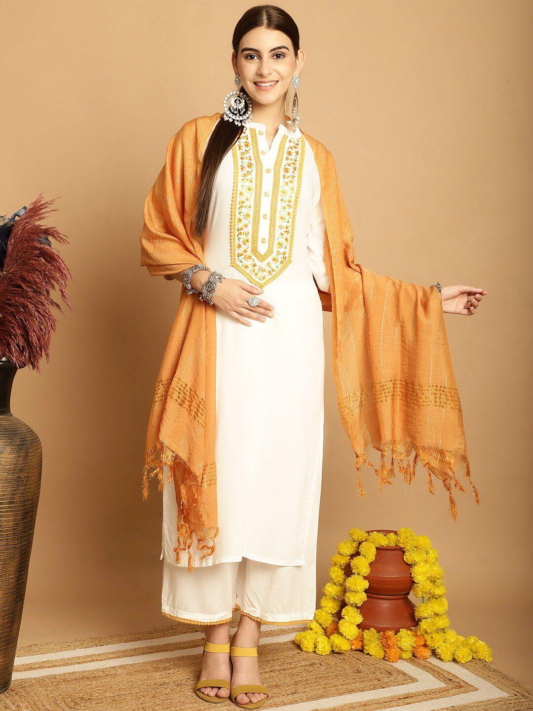 tulsattva ethnic motifs yoke design regular thread work kurta with palazzos & dupatta