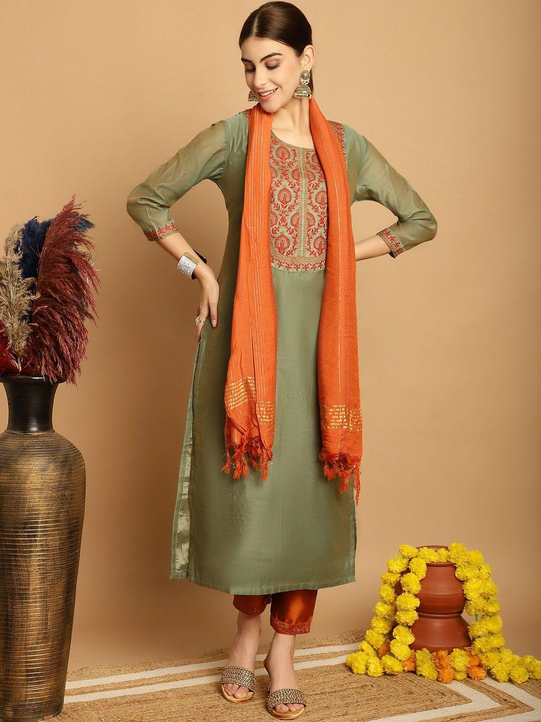 tulsattva ethnic motifs yoke design regular thread work kurta with trousers & dupatta