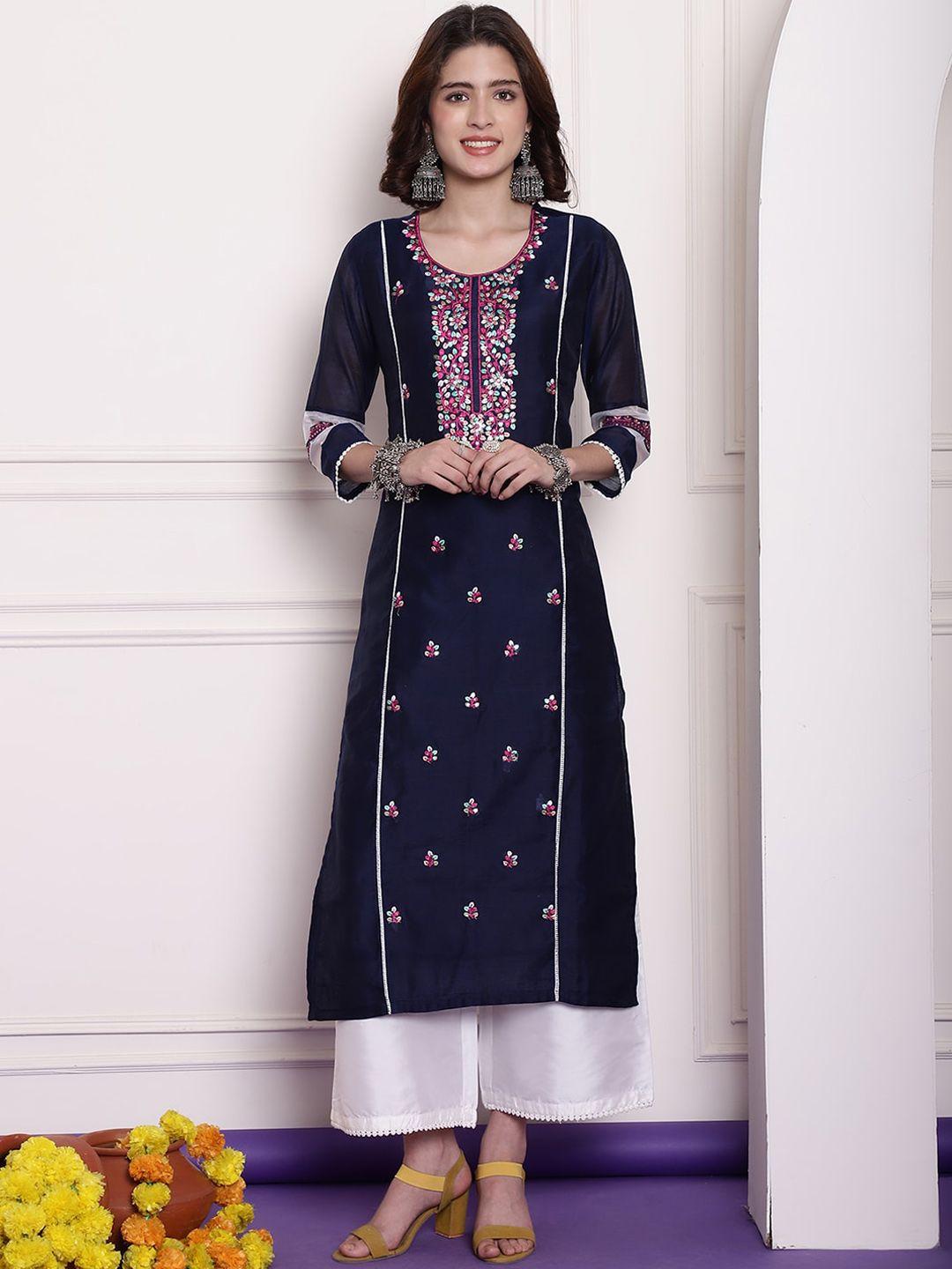 tulsattva floral embroidered chanderi silk kurta