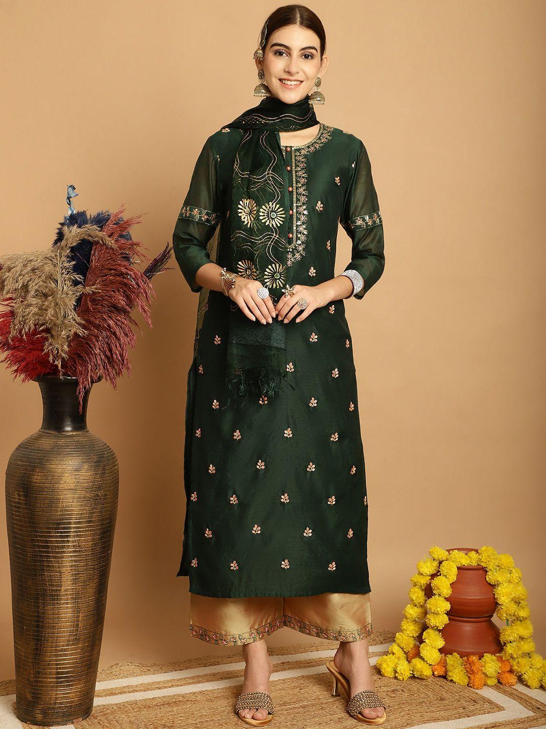 tulsattva floral embroidered regular sequined kurta with palazzos & dupatta