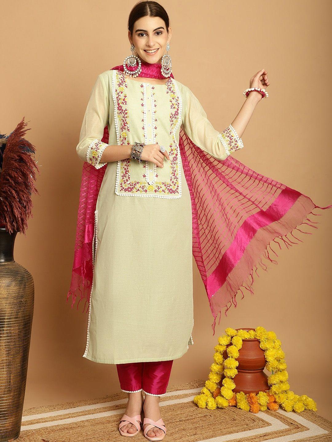 tulsattva floral printed regular kurta with trousers & dupatta