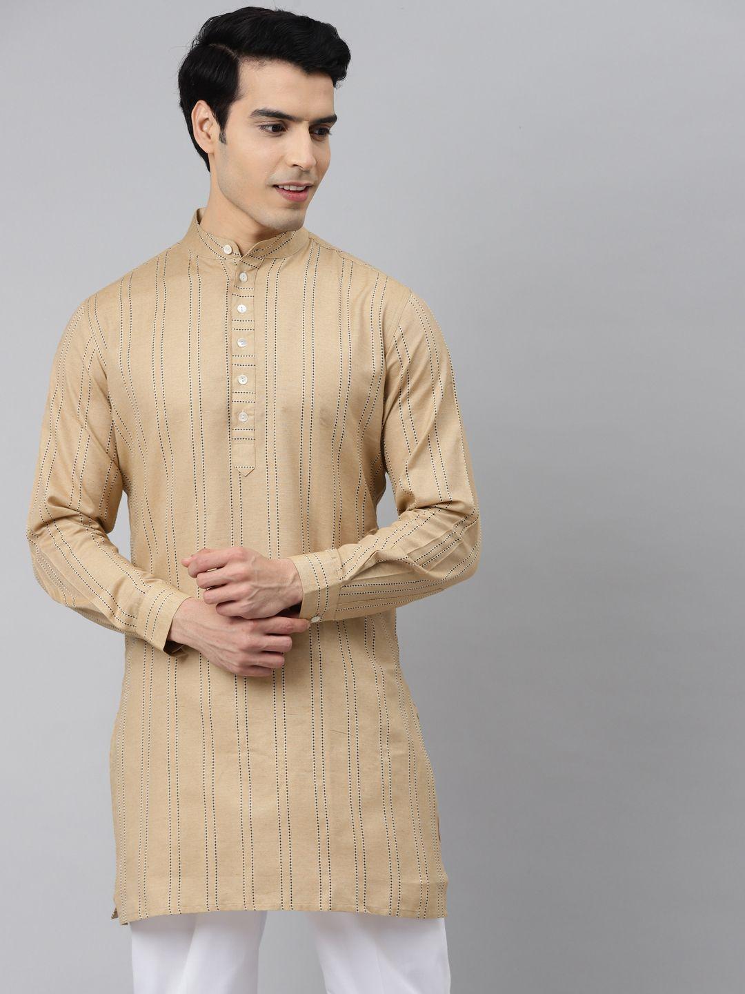 tulsattva men beige striped handloom kurta