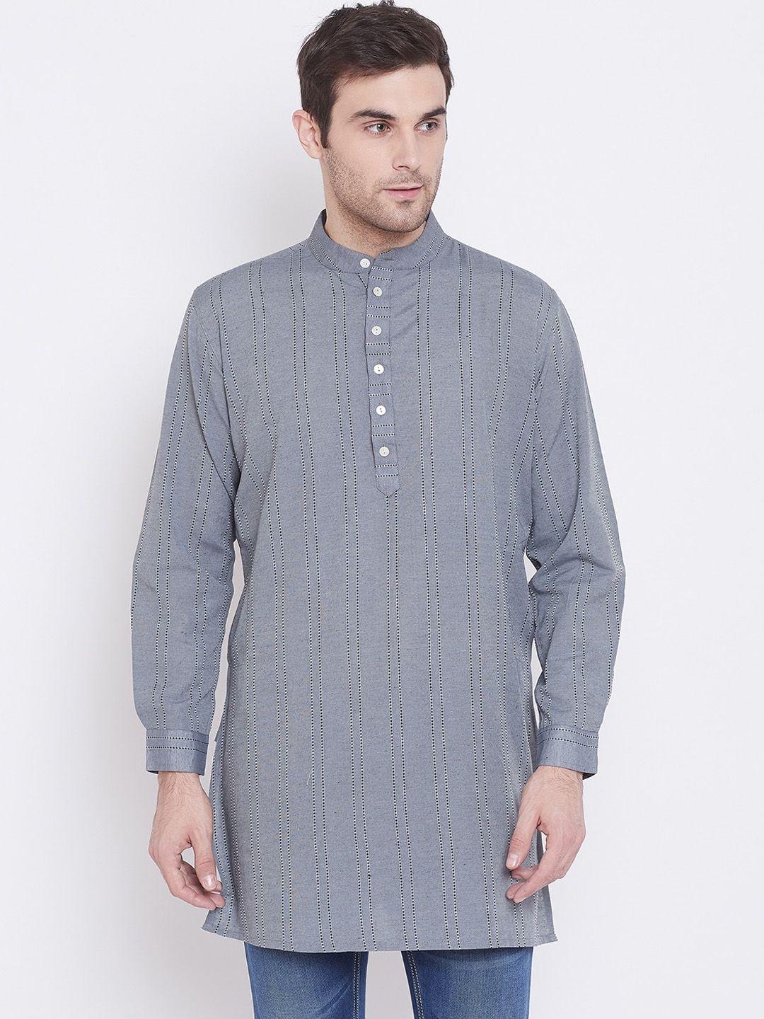 tulsattva men grey striped straight kurta