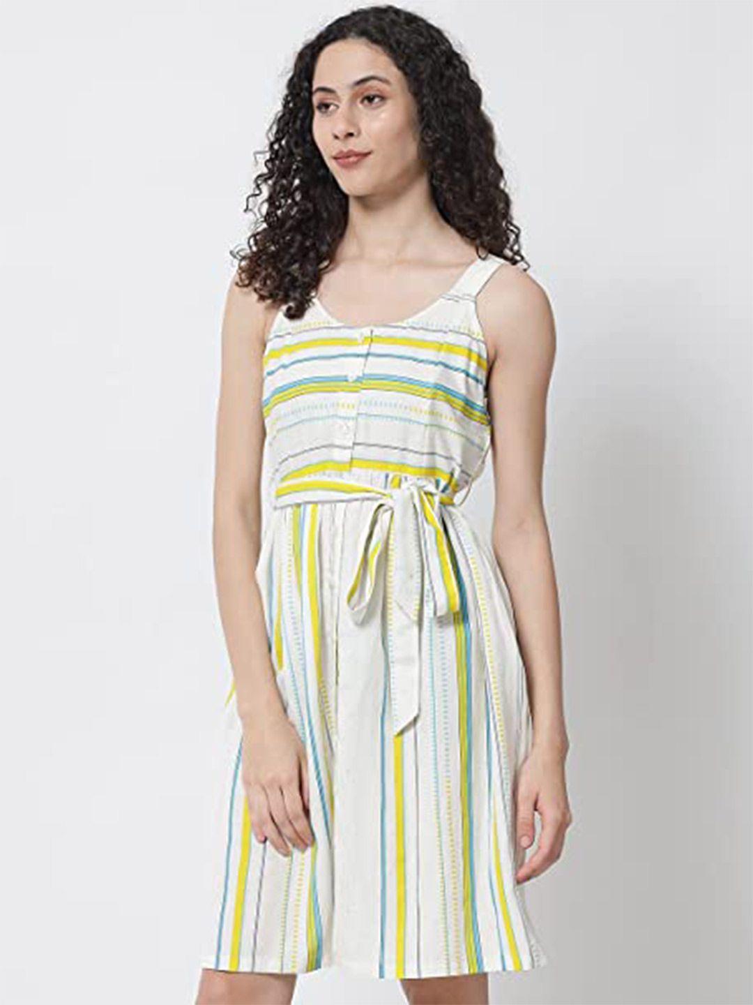 tulsattva shoulder straps striped printed cotton dress