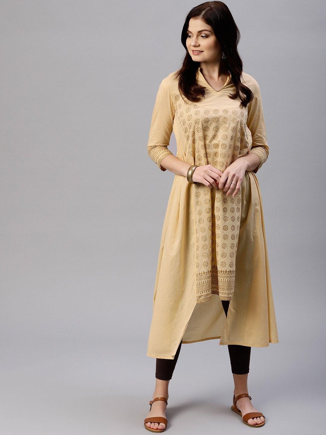 tulsattva women beige ethnic motifs printed kurta