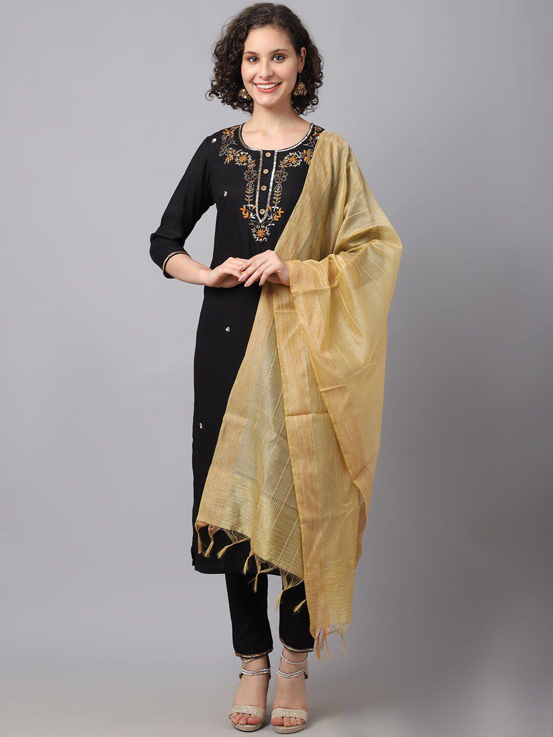 tulsattva women black angrakha zardozi kurta with trousers & with dupatta